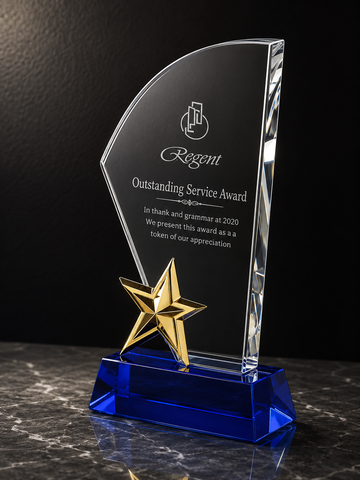 Blue Star Service Crystal Award - custom crystal awards with your logo
